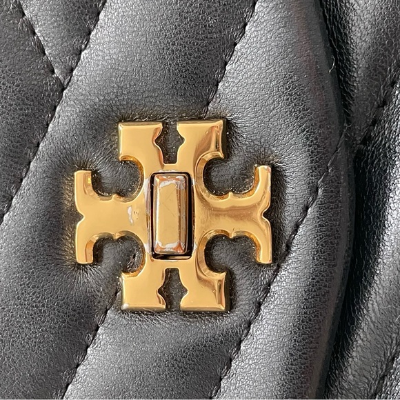 Tory Burch Quilted Leather Kira Wallet on Chain Black Gold - Picture 6 of 11